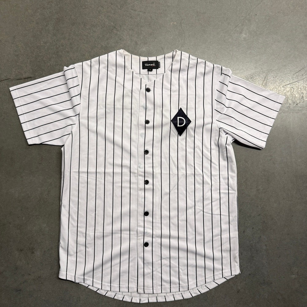 Diamond Supply Co Mens Pinstripe Baseball Jersey White Black Size M Streetwear